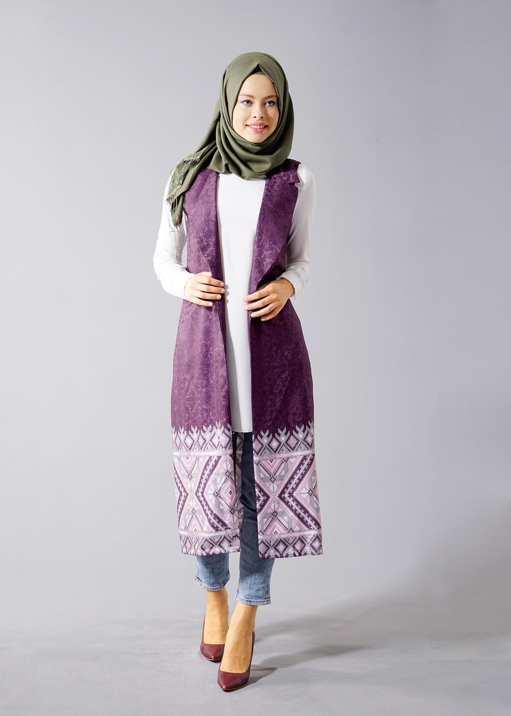Hijab clothing PLUM T 8357 Actüel Etnik Desenli Kabartma Yelek