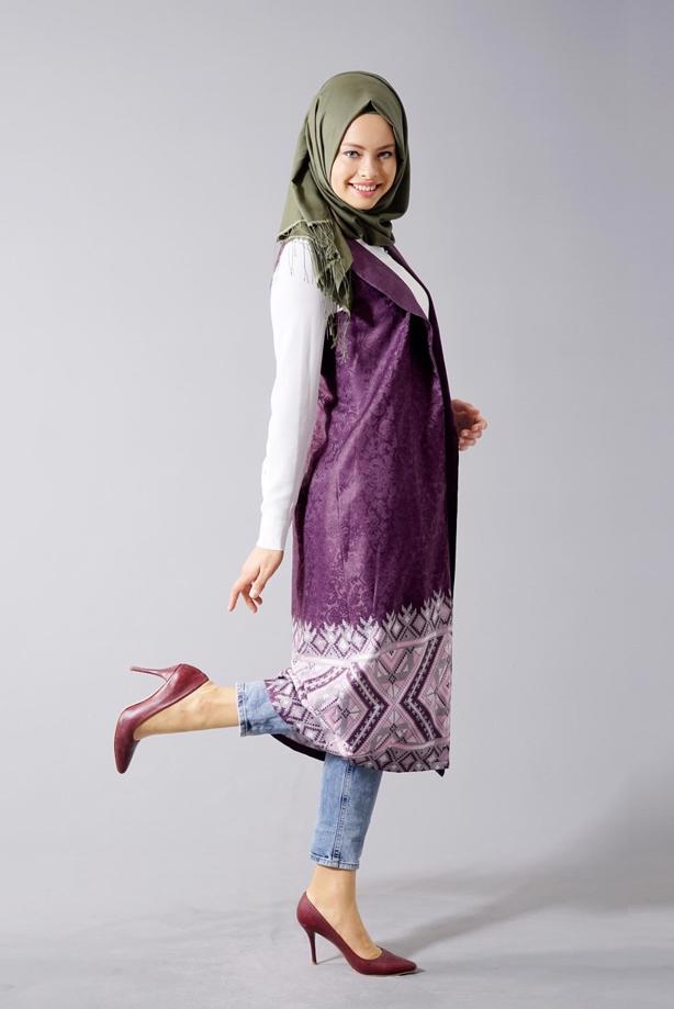 Vêtements hijab  T 8357 Actüel Etnik Desenli Kabartma Yelek - TRENDTESETTÜR