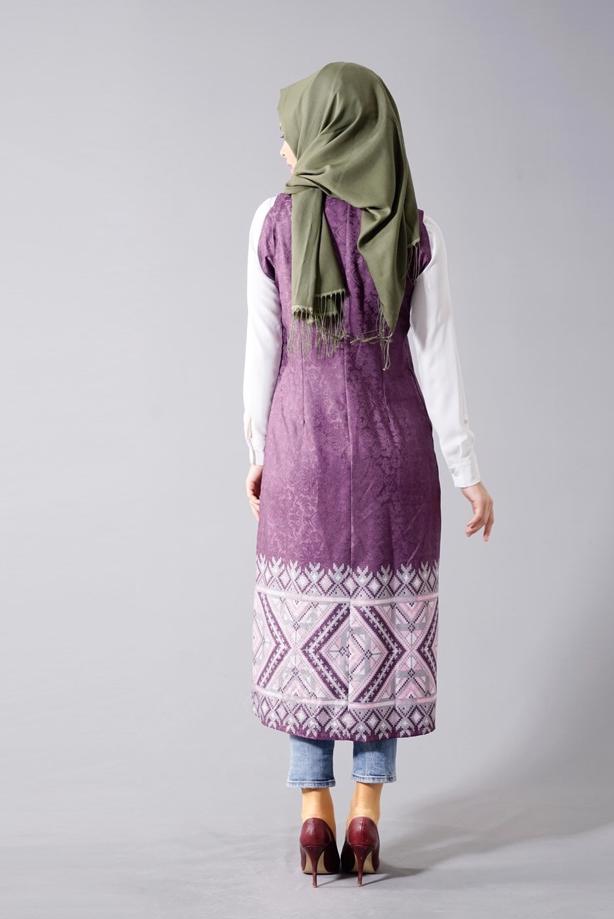Vêtements hijab  T 8357 Actüel Etnik Desenli Kabartma Yelek - TRENDTESETTÜR