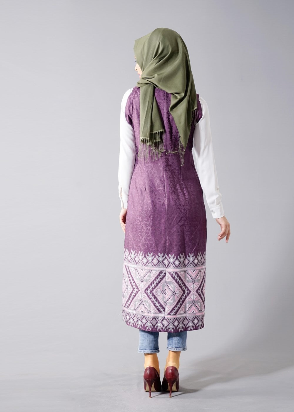 Hijab clothing PLUM T 8357 Actüel Etnik Desenli Kabartma Yelek