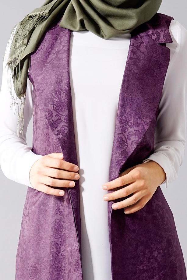 Vêtements hijab  T 8357 Actüel Etnik Desenli Kabartma Yelek - TRENDTESETTÜR