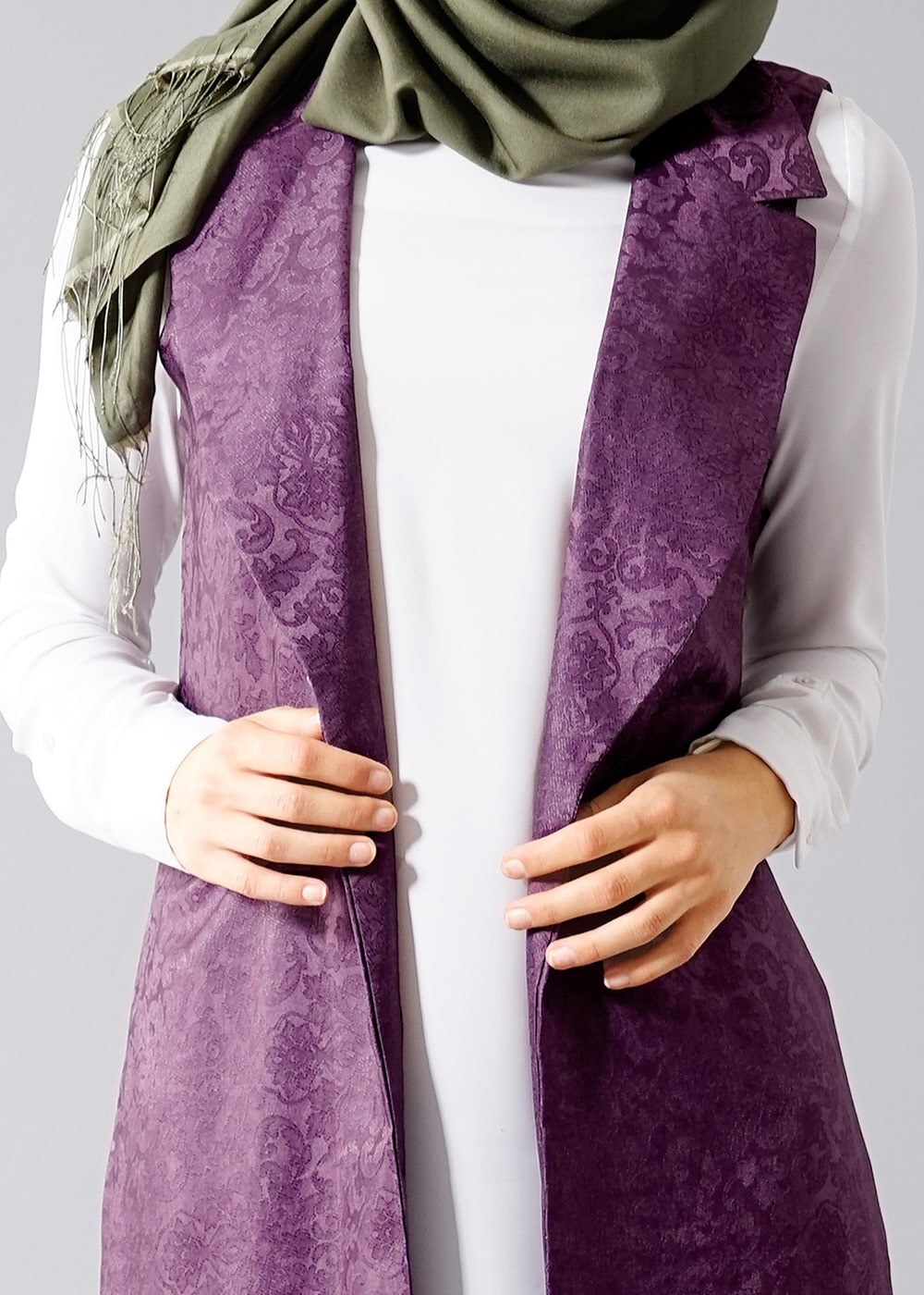 Hijab clothing PLUM T 8357 Actüel Etnik Desenli Kabartma Yelek