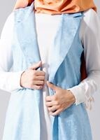 Tesettür giyim MAVİ T 8357 Actüel Etnik Desenli Kabartma Yelek