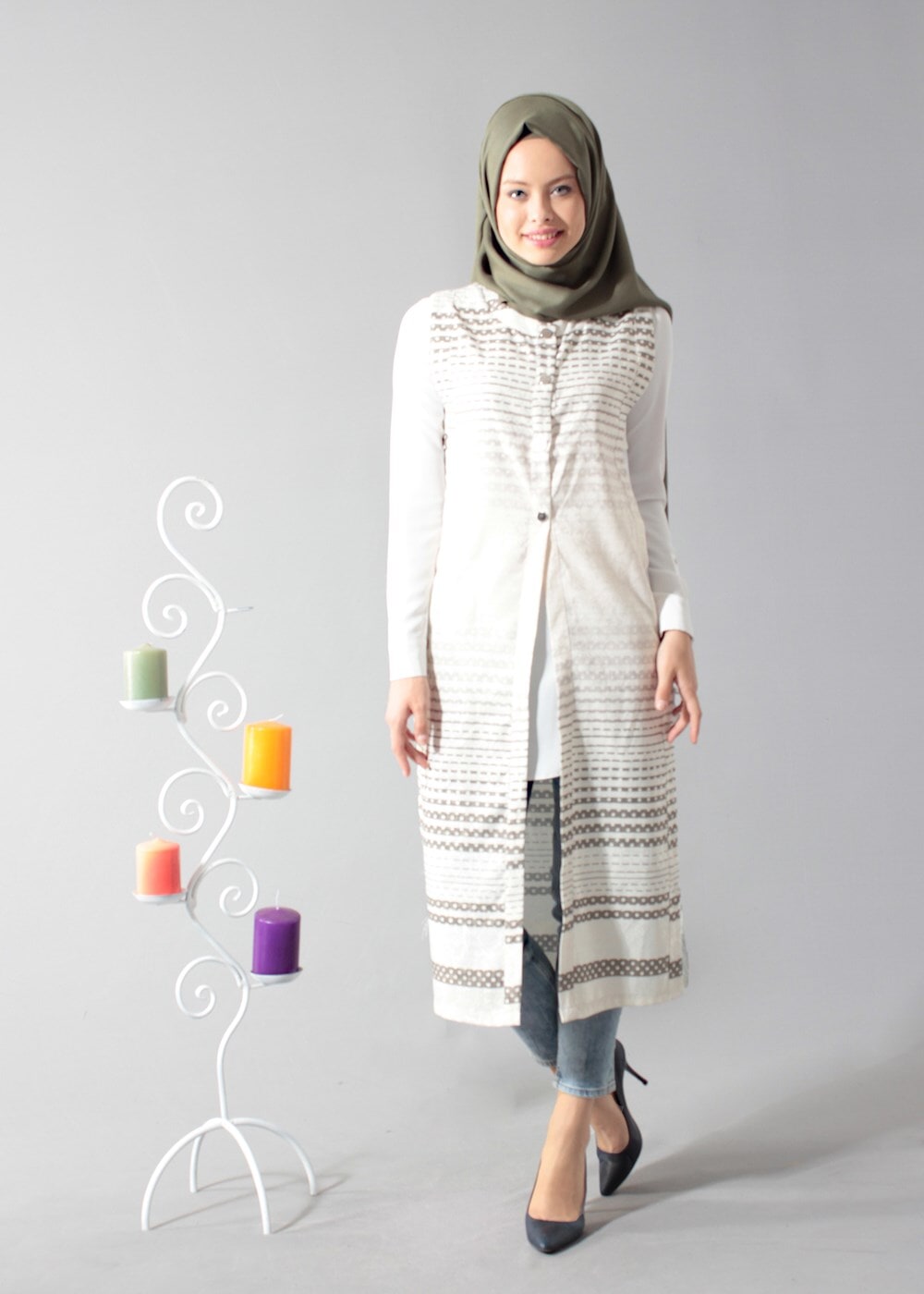 Vêtements hijab KAKI T 8367 Actüel Çıtçıtlı Yelek