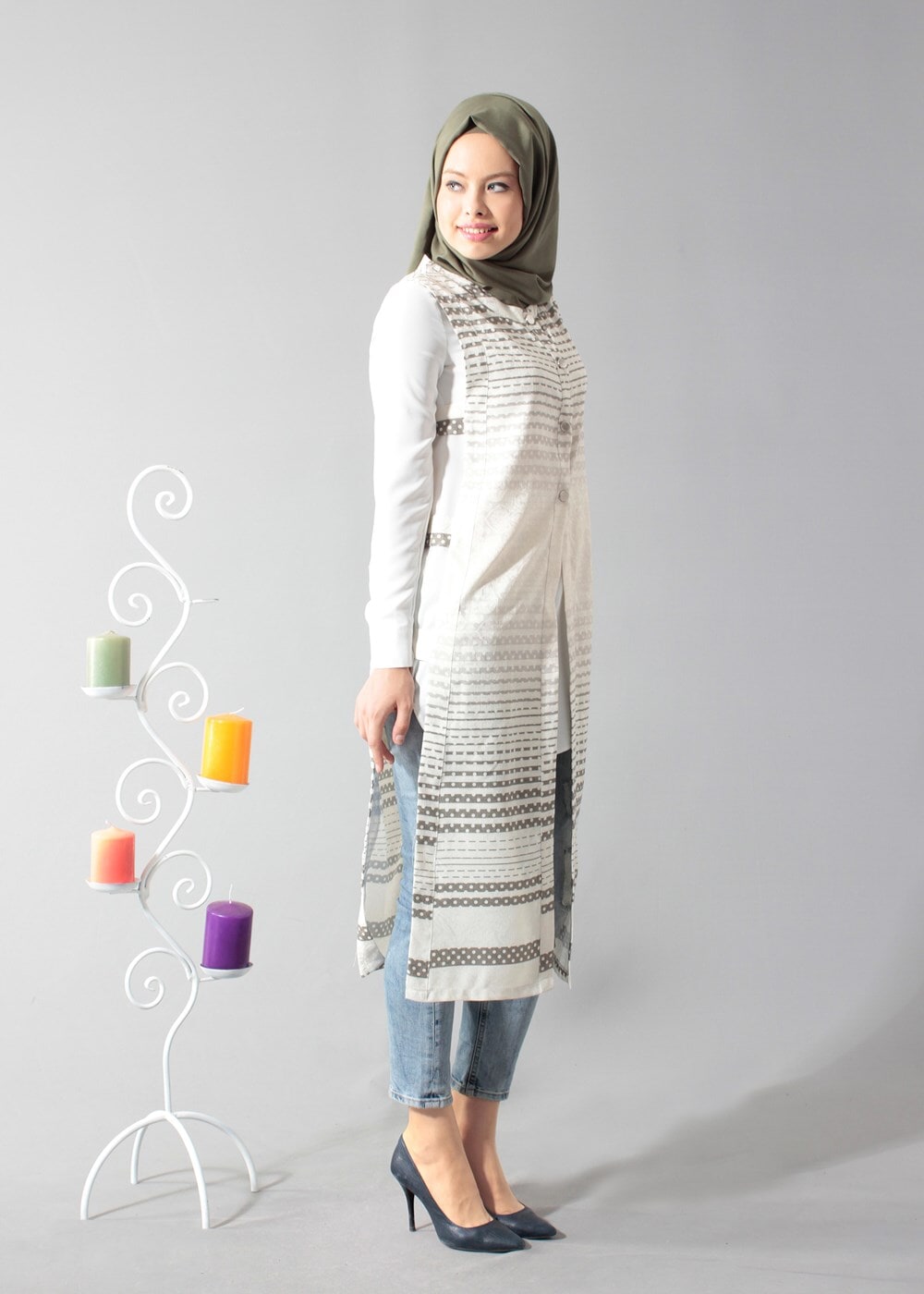 Vêtements hijab KAKI T 8367 Actüel Çıtçıtlı Yelek