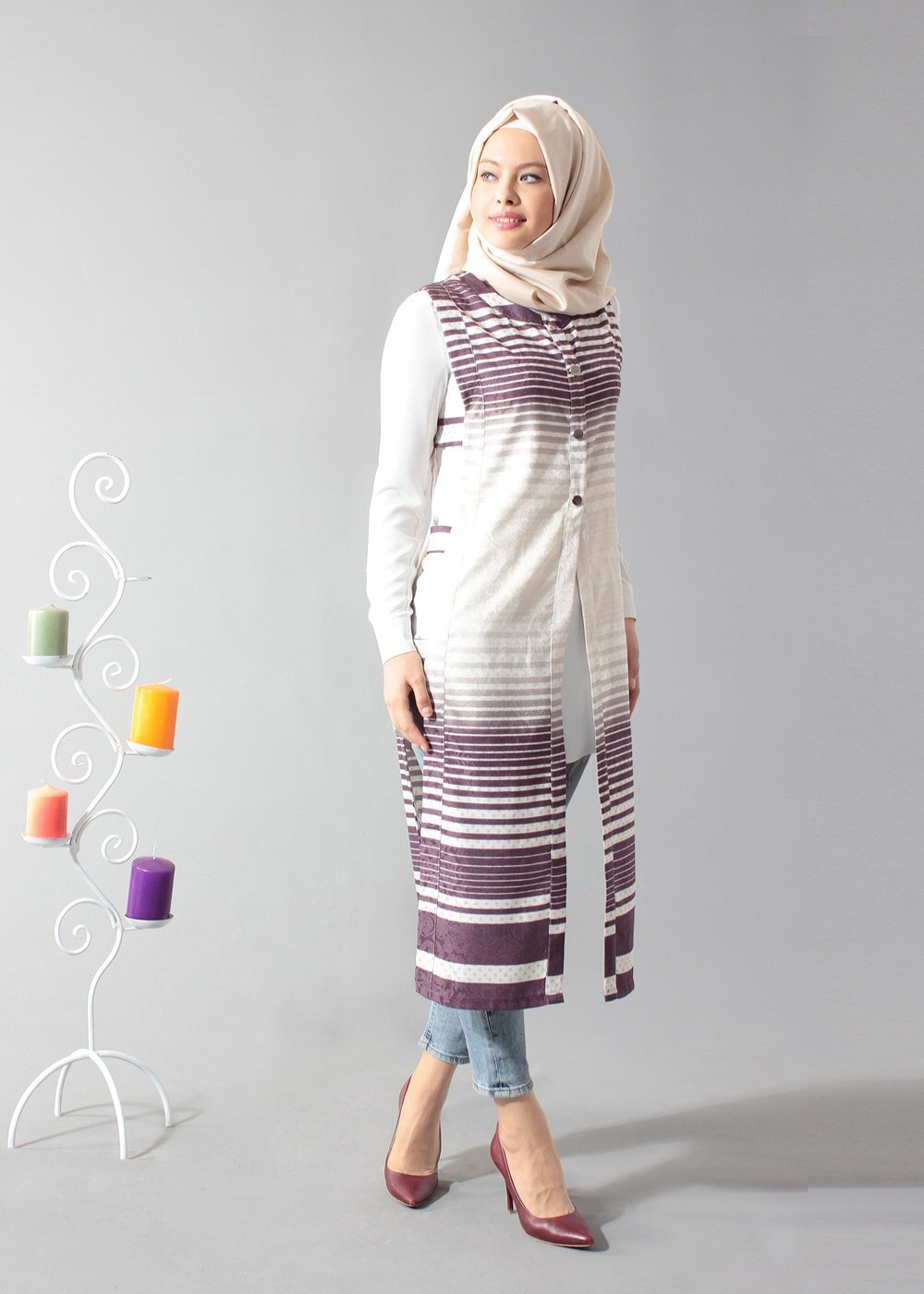 Vêtements hijab PRUNE T 8367 Actüel Çıtçıtlı Yelek