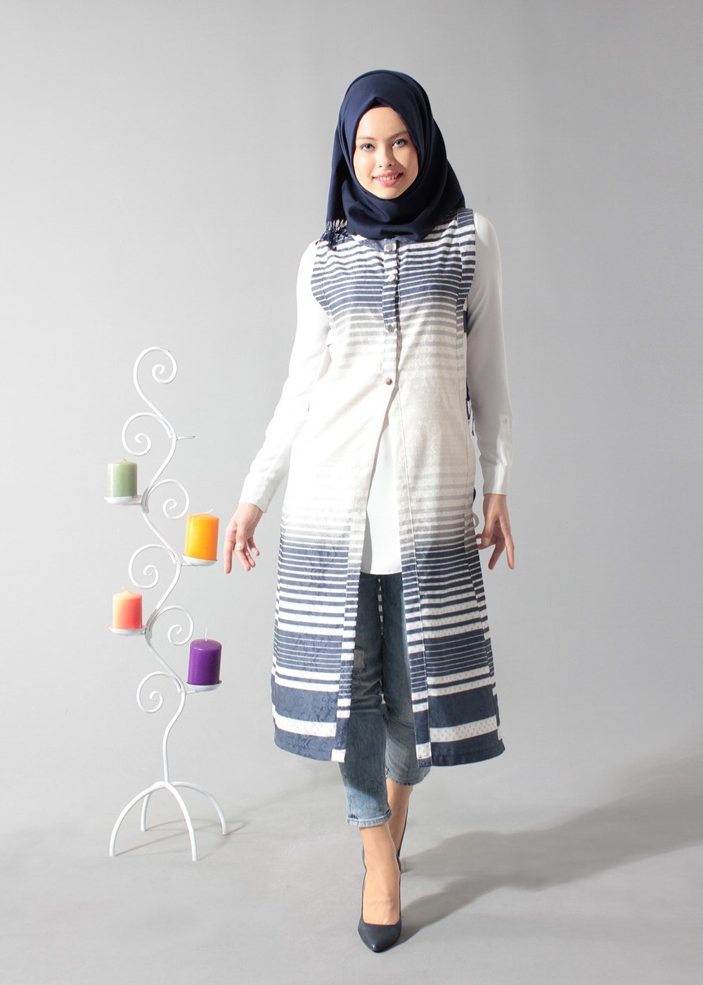 Vêtements hijab VERT T 8367 Actüel Çıtçıtlı Yelek