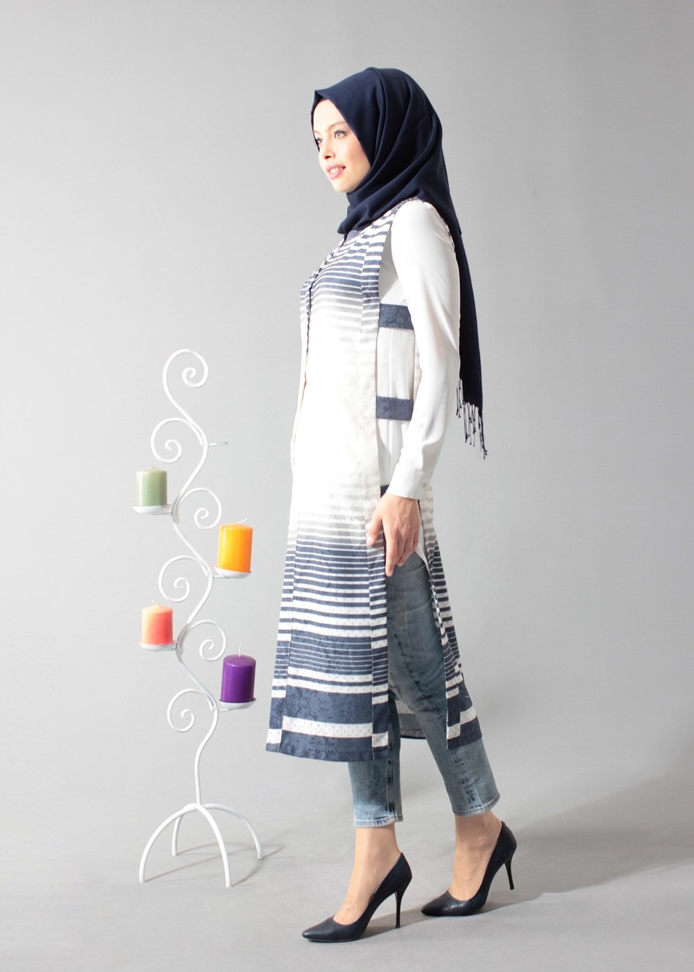 Vêtements hijab VERT T 8367 Actüel Çıtçıtlı Yelek