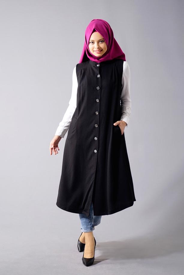 Vêtements hijab  T 8381 Actüel  Omuz Kısmı Pileli Yelek - TRENDTESETTÜR