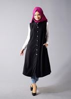 Hijab clothing BLACK T 8381 Actüel  Omuz Kısmı Pileli Yelek