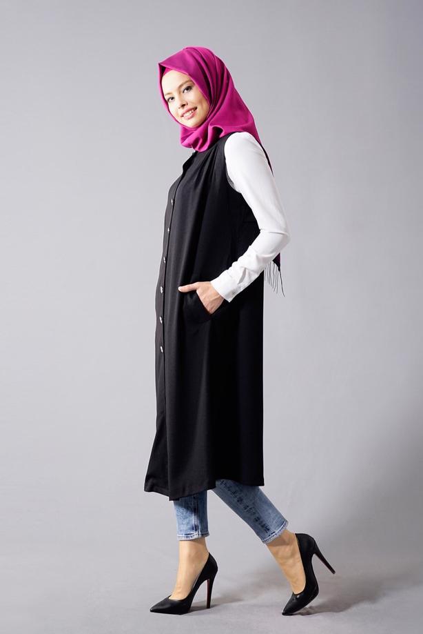 Vêtements hijab  T 8381 Actüel  Omuz Kısmı Pileli Yelek - TRENDTESETTÜR