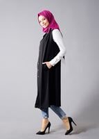 Vêtements hijab NOIR T 8381 Actüel  Omuz Kısmı Pileli Yelek