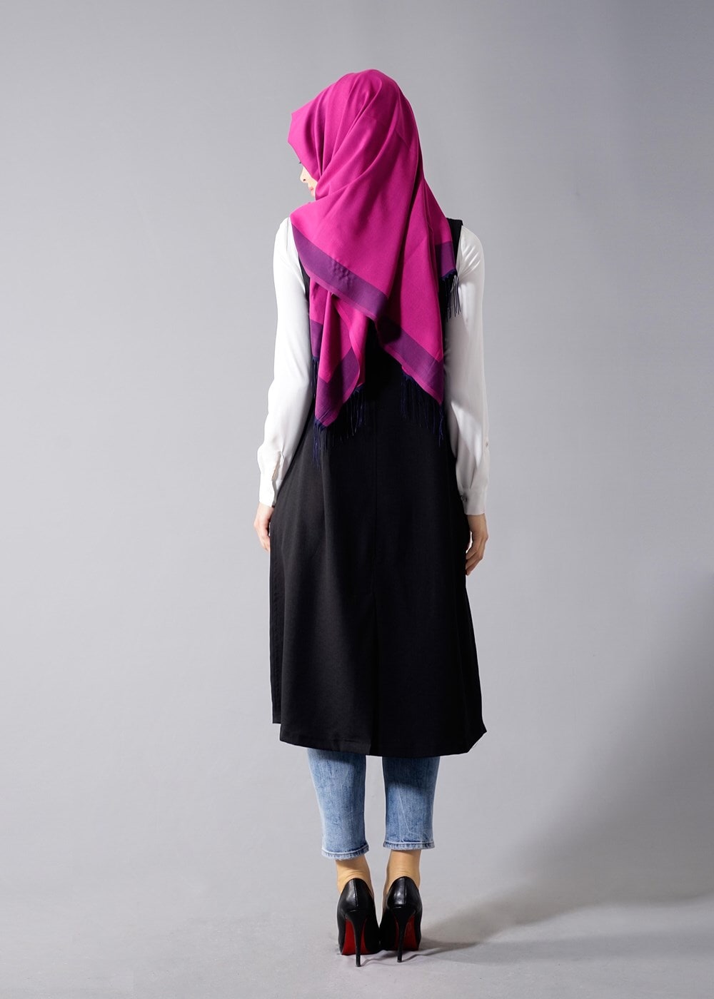 Hijab clothing BLACK T 8381 Actüel  Omuz Kısmı Pileli Yelek