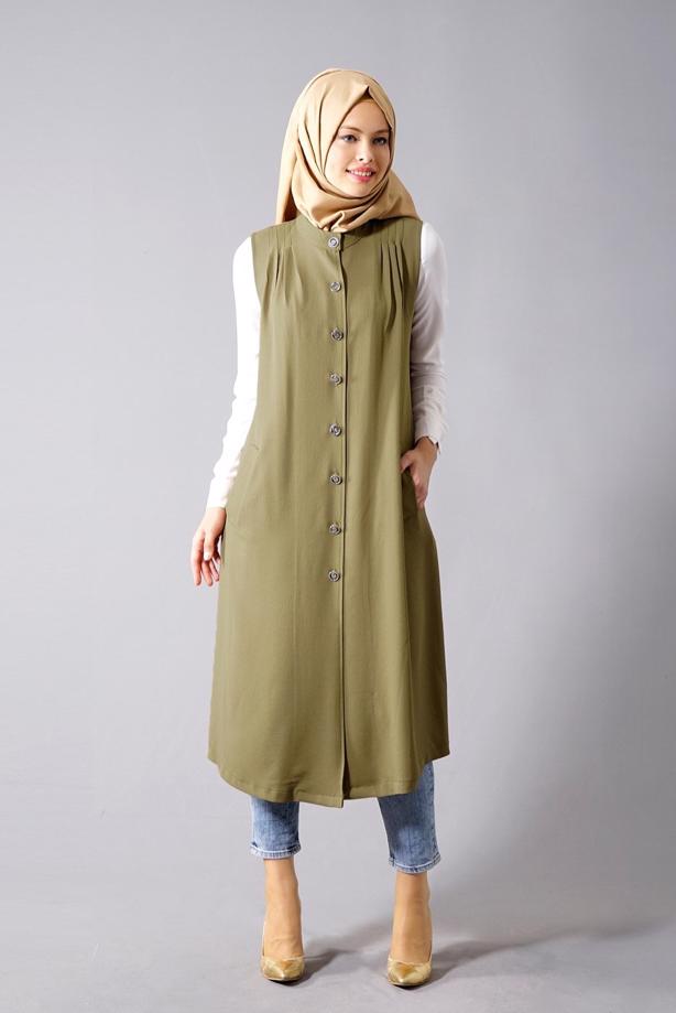 Vêtements hijab  T 8381 Actüel  Omuz Kısmı Pileli Yelek - TRENDTESETTÜR