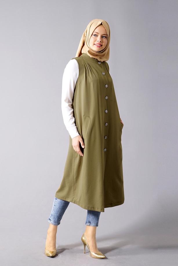 Vêtements hijab  T 8381 Actüel  Omuz Kısmı Pileli Yelek - TRENDTESETTÜR