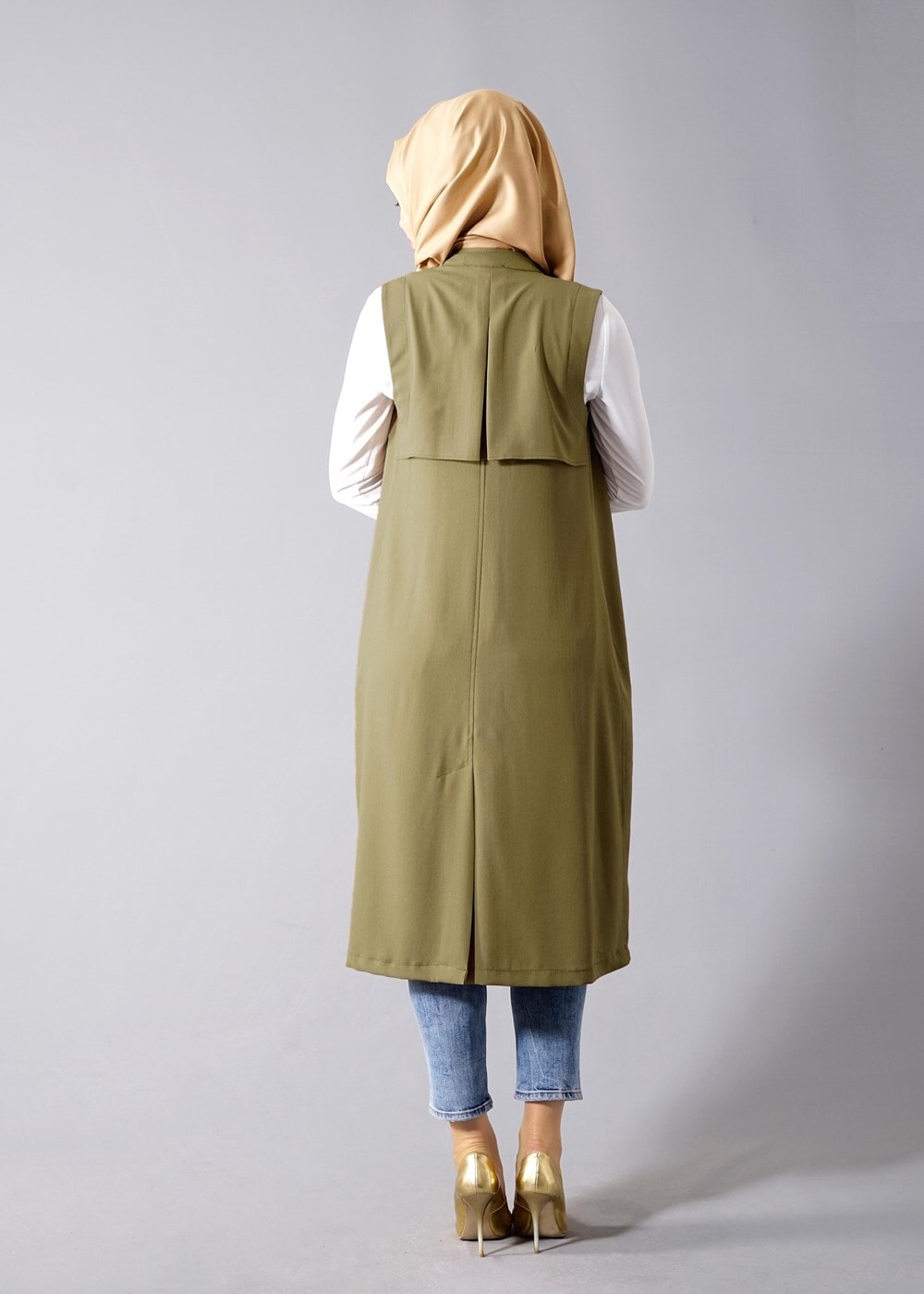 Hijab clothing KHAKI T 8381 Actüel  Omuz Kısmı Pileli Yelek