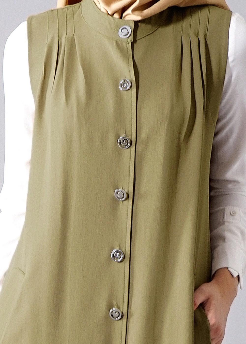 Hijab clothing KHAKI T 8381 Actüel  Omuz Kısmı Pileli Yelek