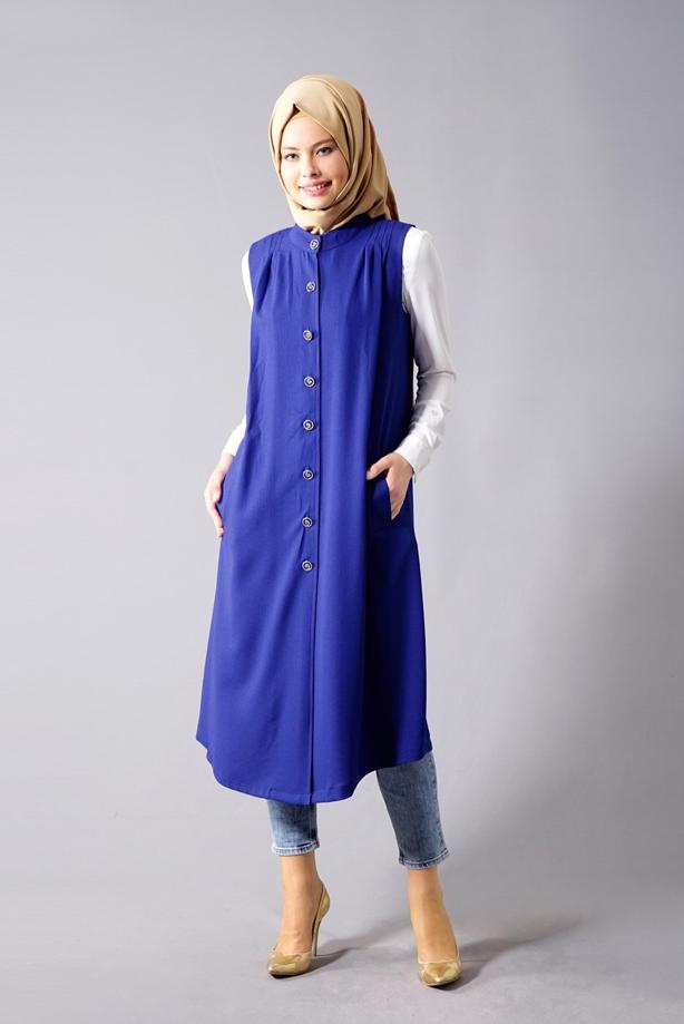 Vêtements hijab  T 8381 Actüel  Omuz Kısmı Pileli Yelek - TRENDTESETTÜR