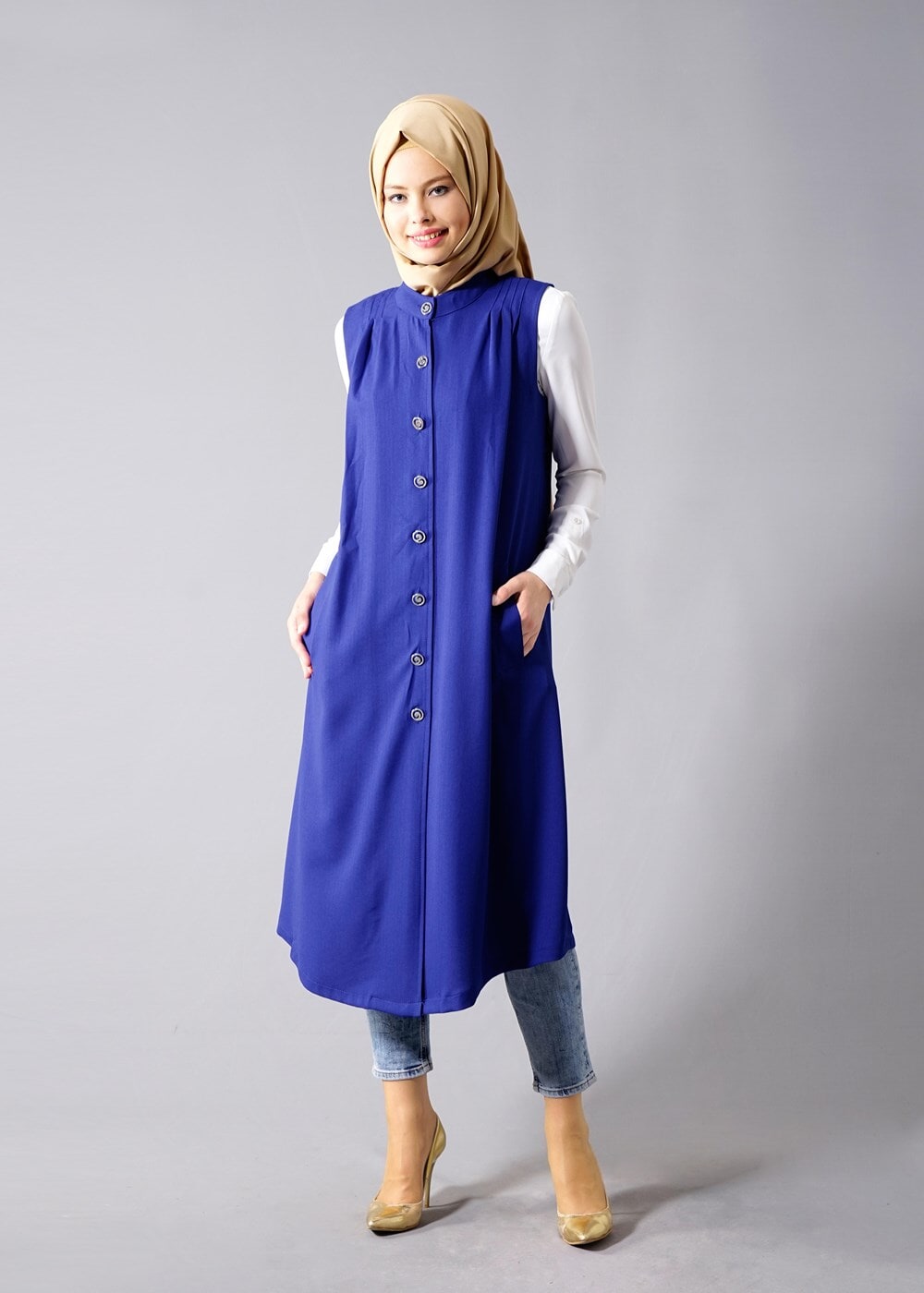 Vêtements hijab BLEU MARINE T 8381 Actüel  Omuz Kısmı Pileli Yelek