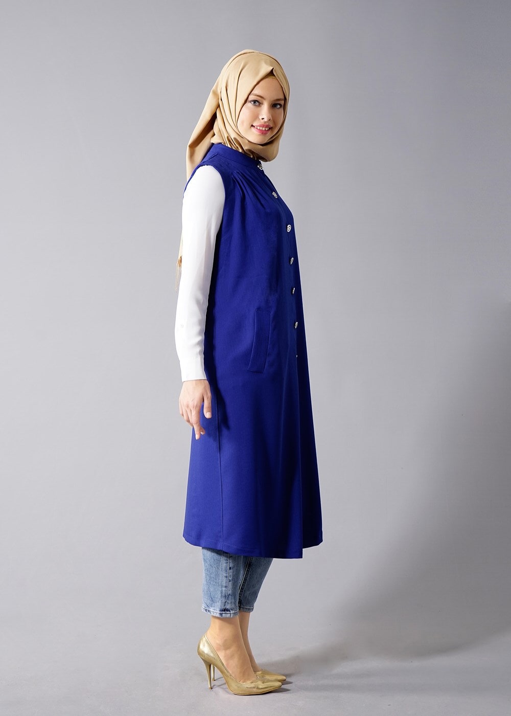 Vêtements hijab BLEU MARINE T 8381 Actüel  Omuz Kısmı Pileli Yelek