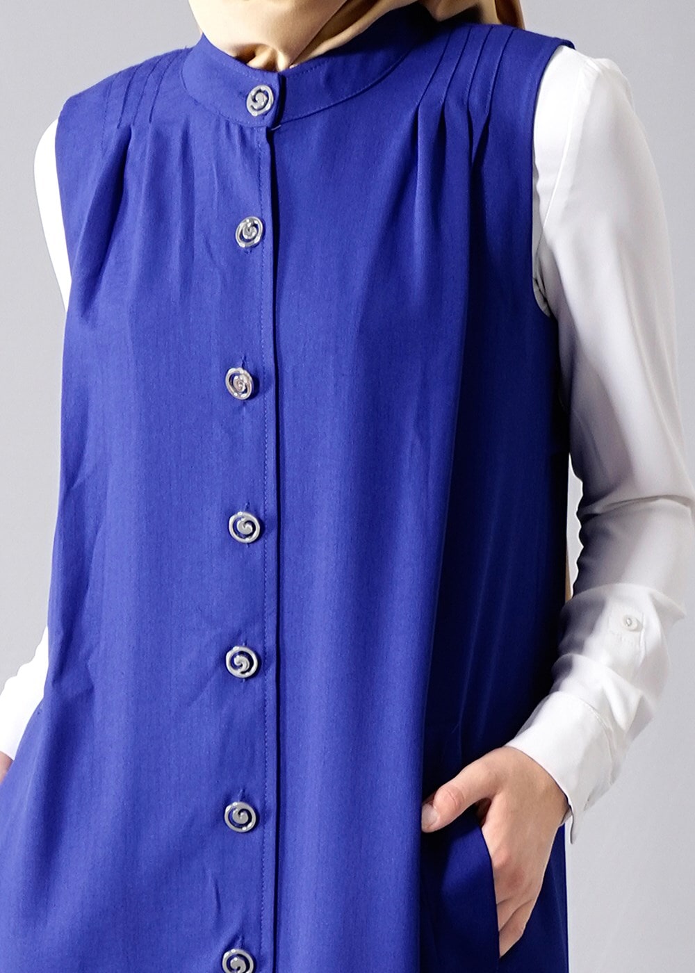 Vêtements hijab BLEU MARINE T 8381 Actüel  Omuz Kısmı Pileli Yelek