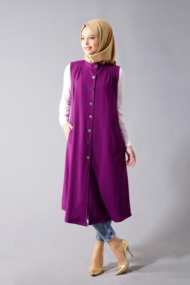 Vêtements hijab  T 8381 Actüel  Omuz Kısmı Pileli Yelek - TRENDTESETTÜR