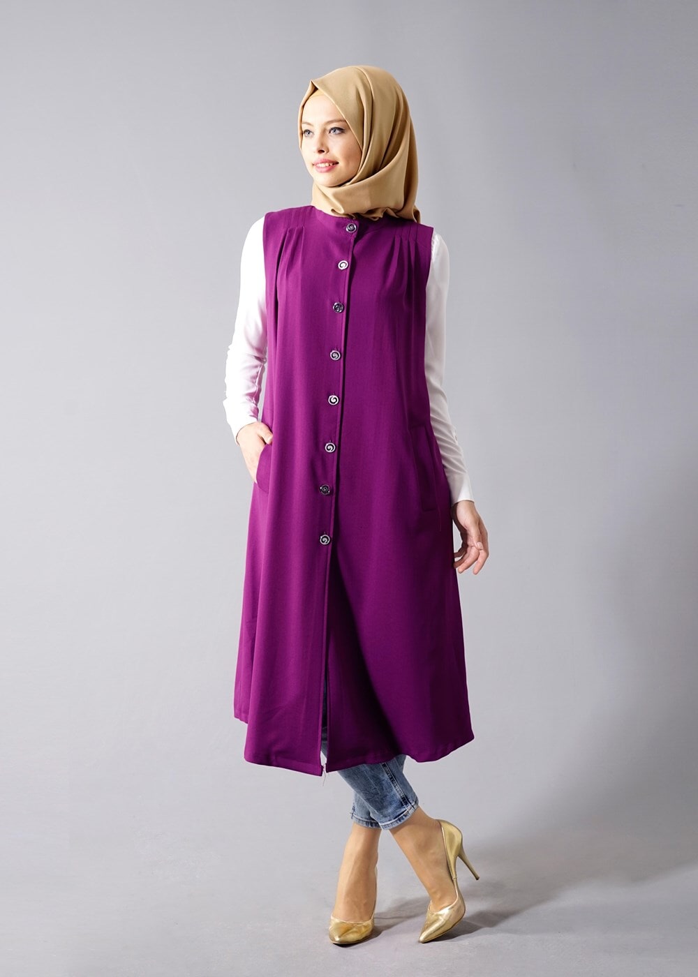 Hijab clothing PURPLE T 8381 Actüel  Omuz Kısmı Pileli Yelek