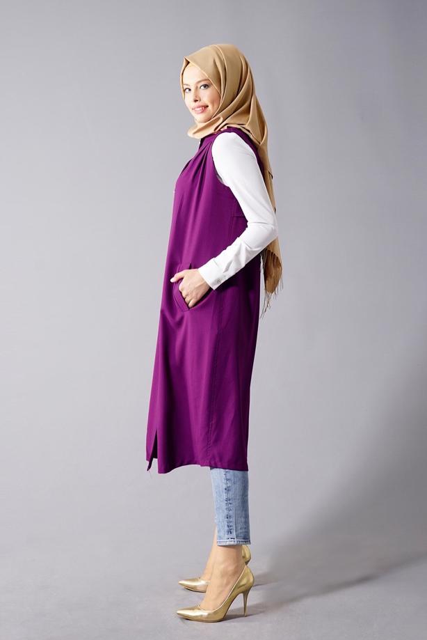 Vêtements hijab  T 8381 Actüel  Omuz Kısmı Pileli Yelek - TRENDTESETTÜR