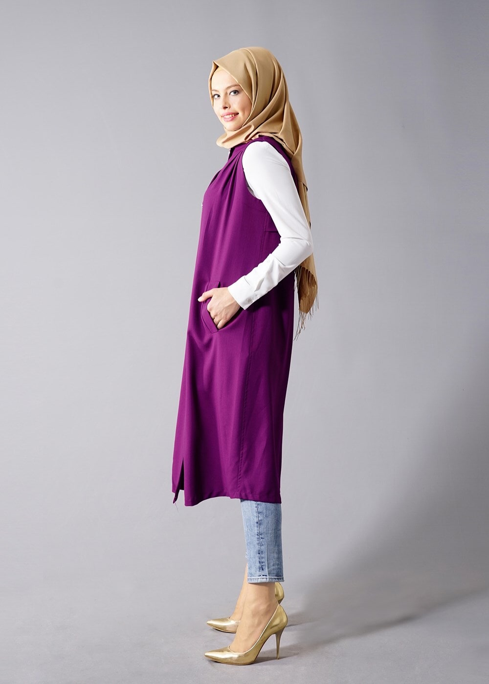 Hijab clothing PURPLE T 8381 Actüel  Omuz Kısmı Pileli Yelek
