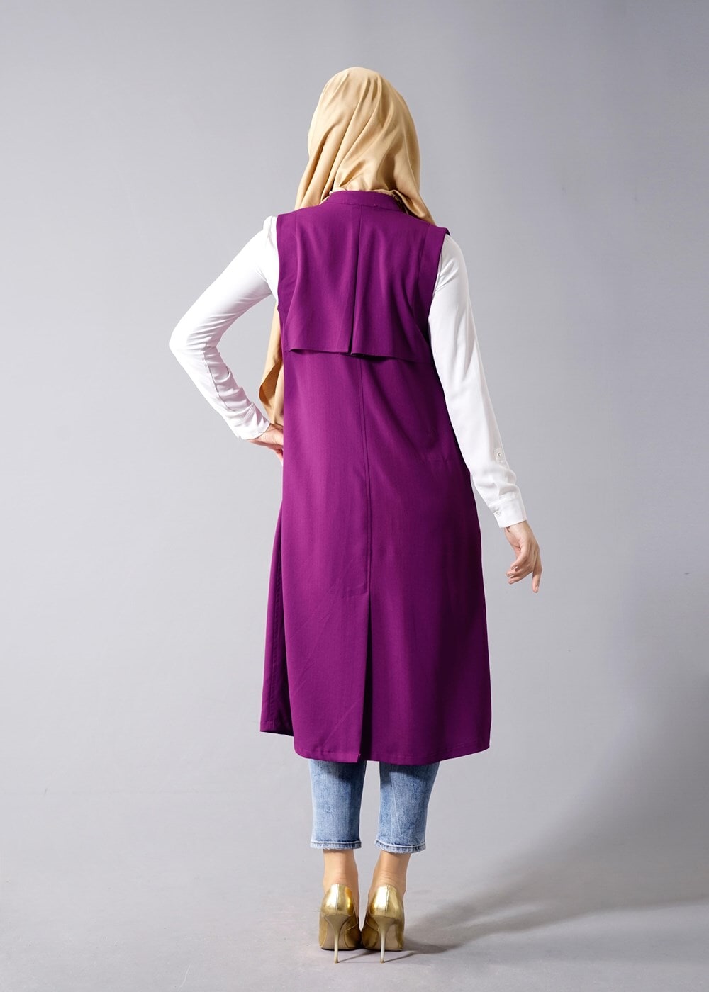 Hijab clothing PURPLE T 8381 Actüel  Omuz Kısmı Pileli Yelek