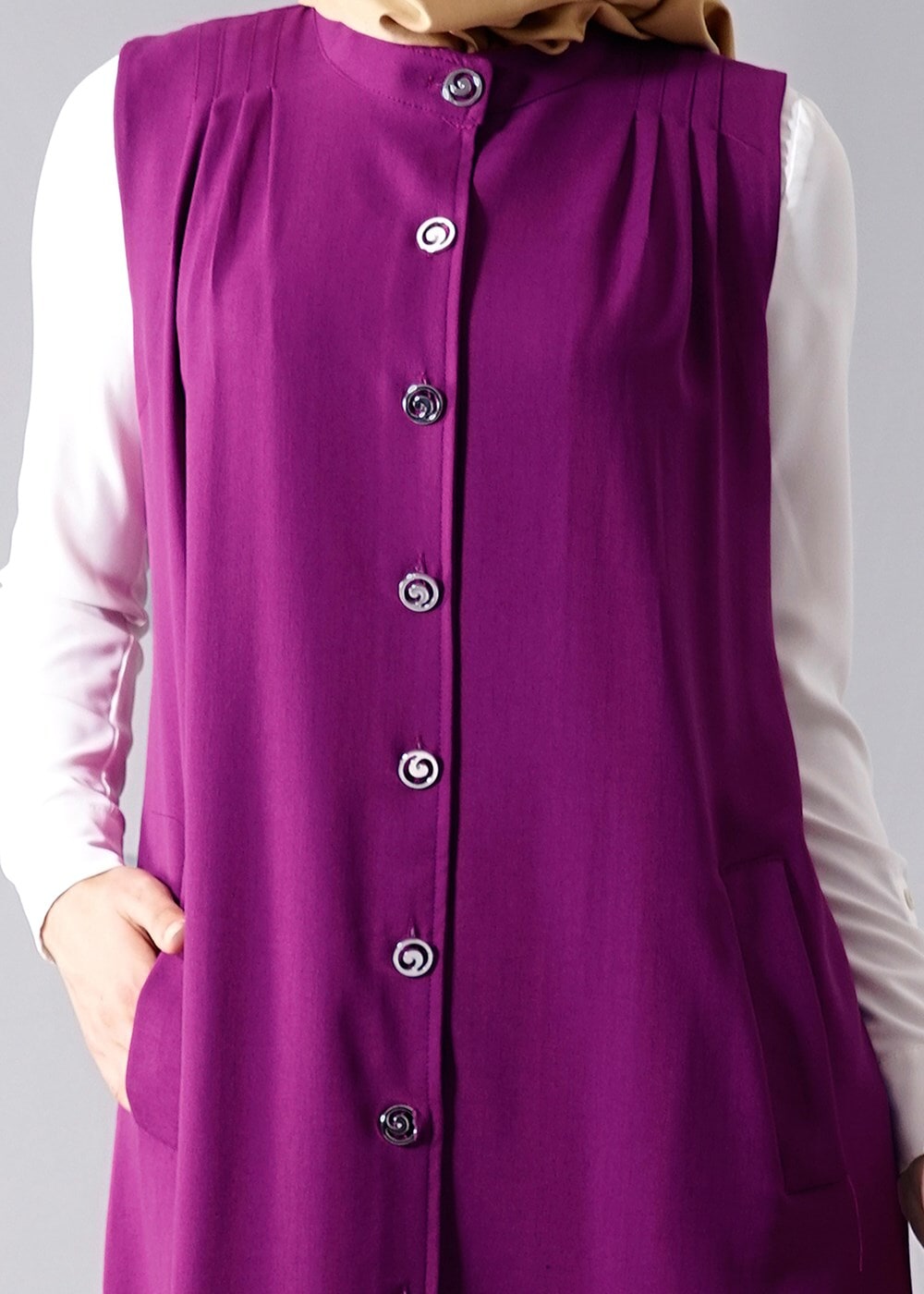 Hijab clothing PURPLE T 8381 Actüel  Omuz Kısmı Pileli Yelek