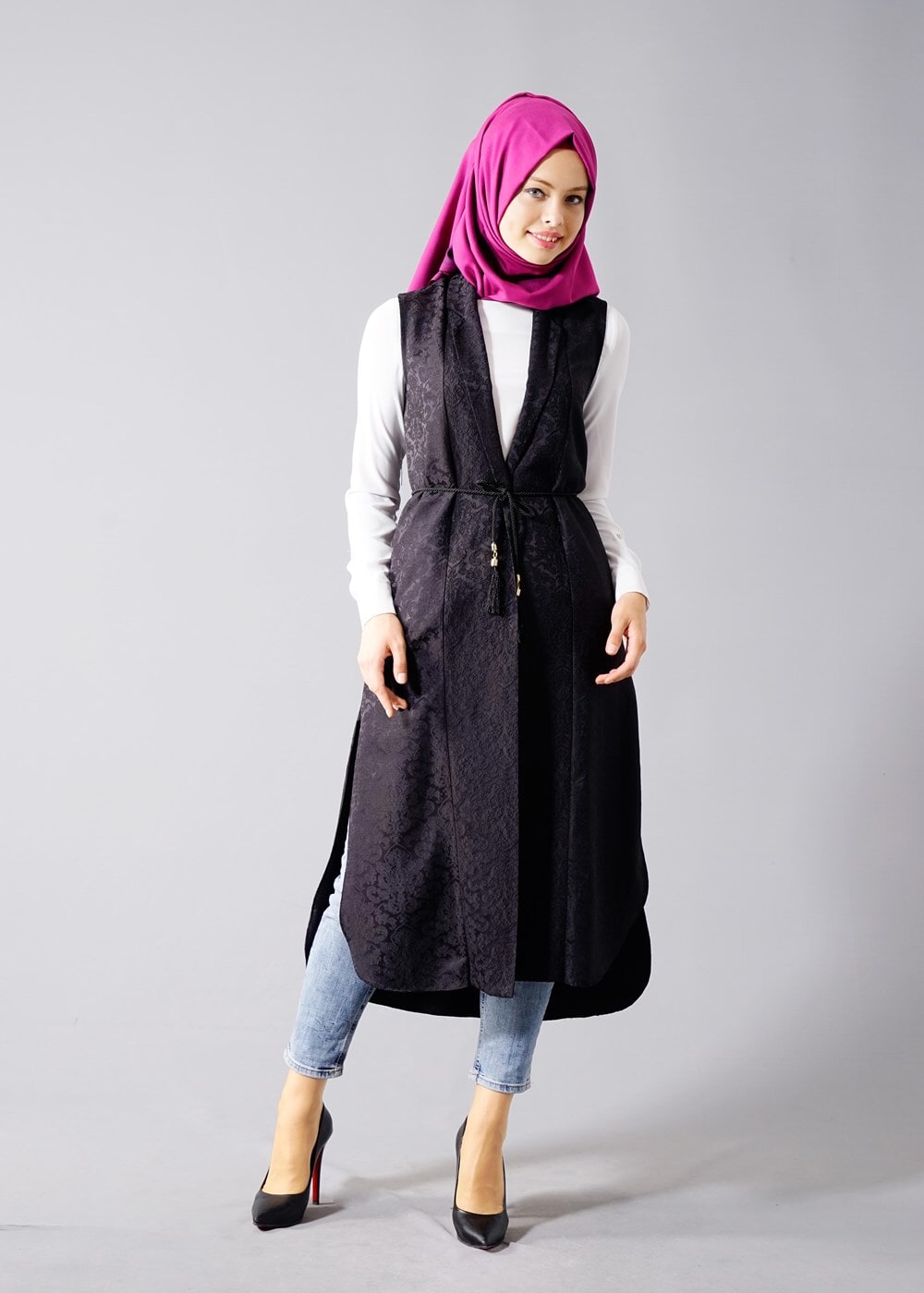 Hijab clothing BLACK T 8329-1 Actüel Jakarlı Yelek