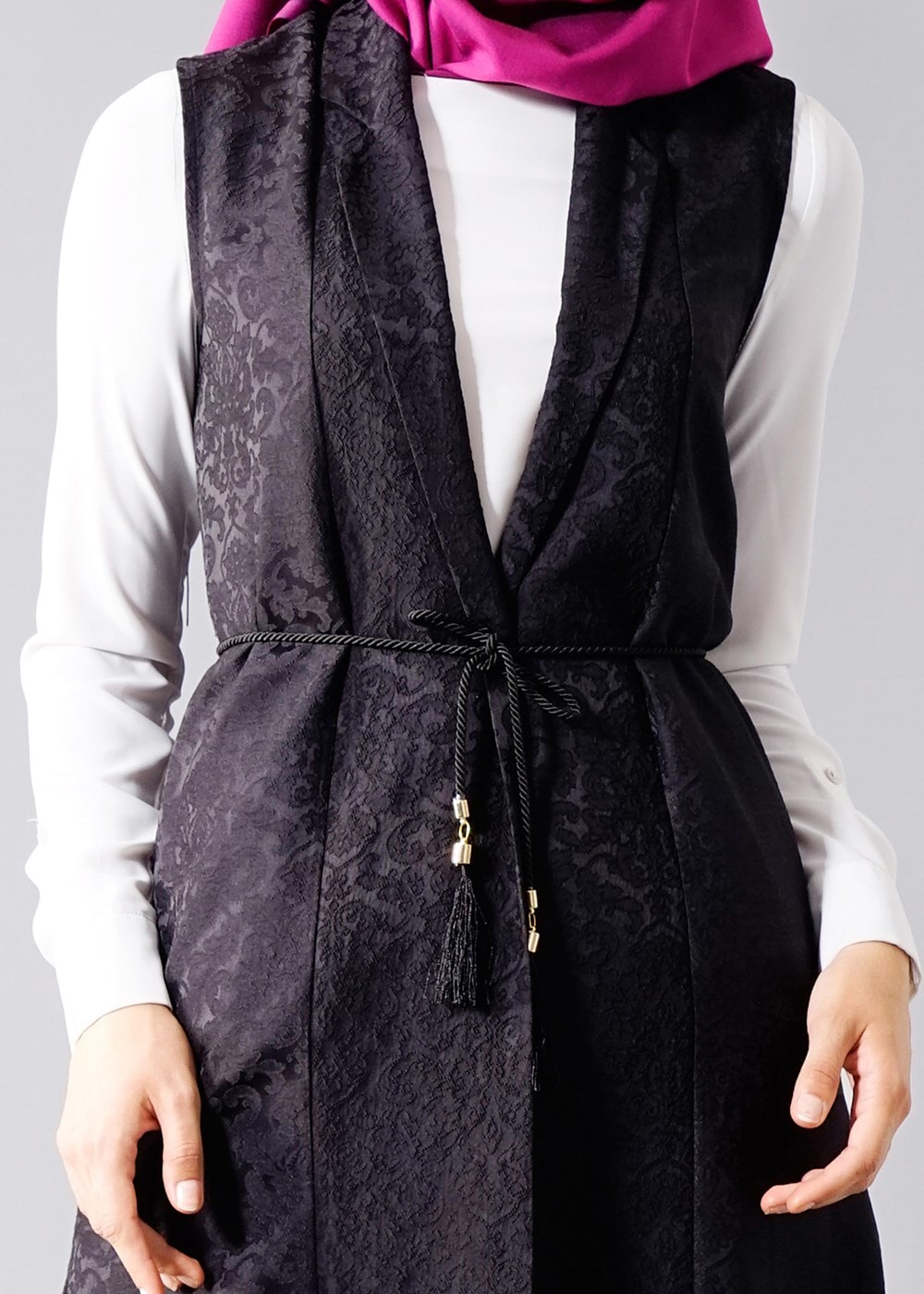 Hijab clothing BLACK T 8329-1 Actüel Jakarlı Yelek