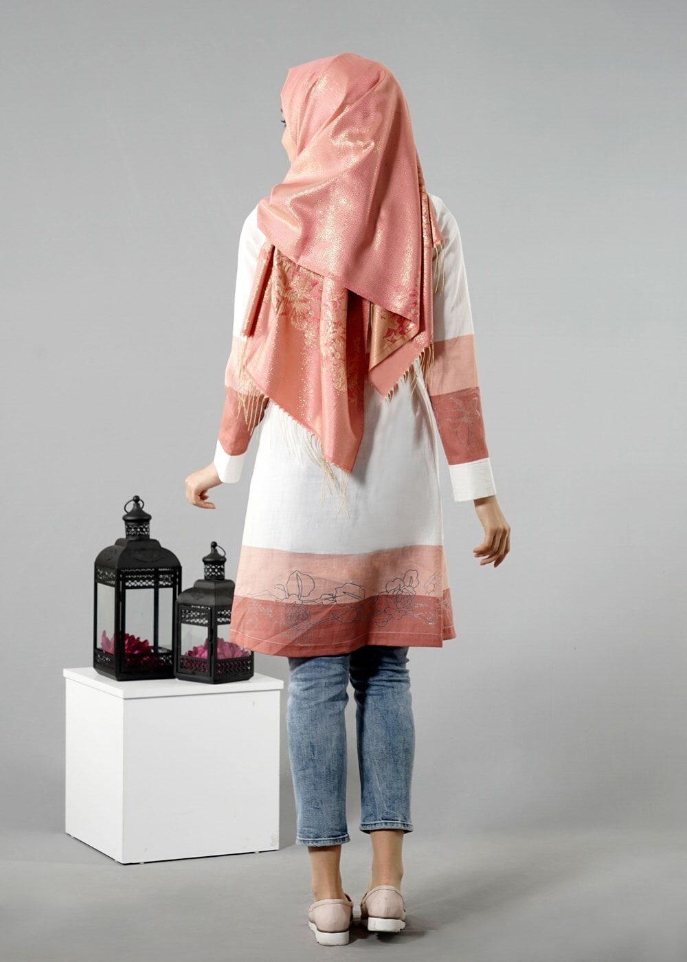 Hijab clothing CREAM T 169 Akkaya Fashion- Kuşaklı Trench