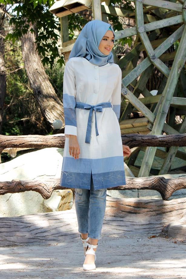 Vêtements hijab  T 169 Akkaya Fashion- Kuşaklı Trench - TRENDTESETTÜR