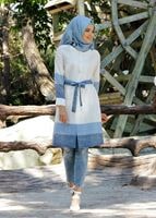 Vêtements hijab CRÈME T 169 Akkaya Fashion- Kuşaklı Trench