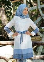 Vêtements hijab CRÈME T 169 Akkaya Fashion- Kuşaklı Trench