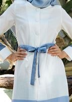 Vêtements hijab CRÈME T 169 Akkaya Fashion- Kuşaklı Trench