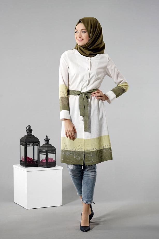 Vêtements hijab  T 169 Akkaya Fashion- Kuşaklı Trench - TRENDTESETTÜR