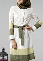 Vêtements hijab CRÈME T 169 Akkaya Fashion- Kuşaklı Trench