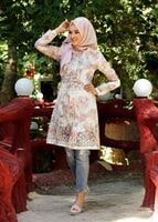 Vêtements hijab POUDRE T 170 Akkaya Fashion-Dijital Baskılı Trench