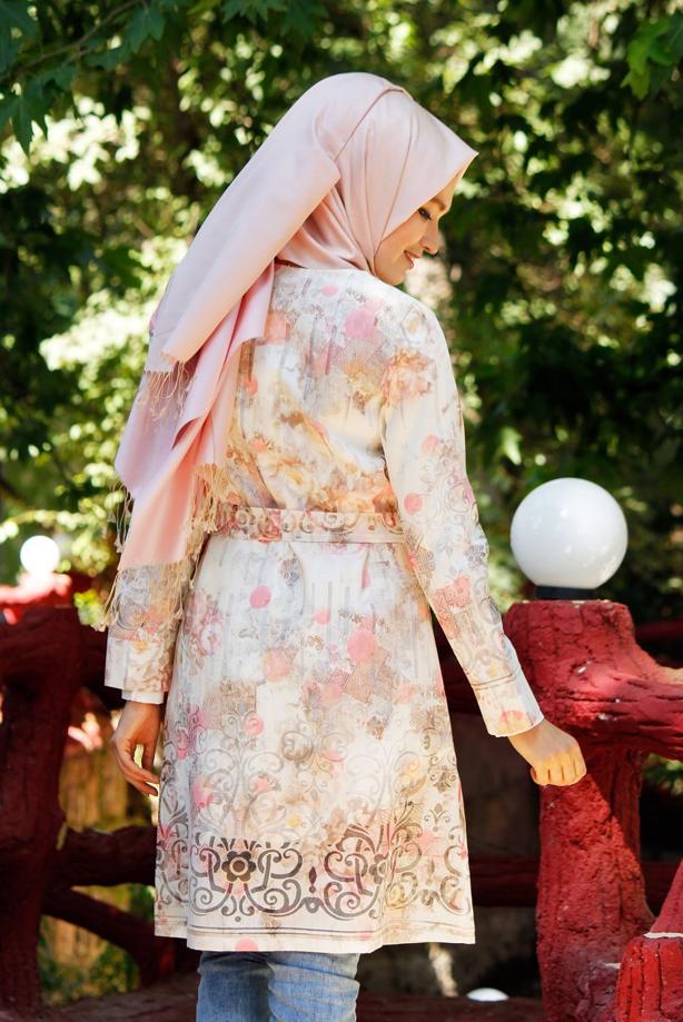 Vêtements hijab  T 170 Akkaya Fashion-Dijital Baskılı Trench - TRENDTESETTÜR