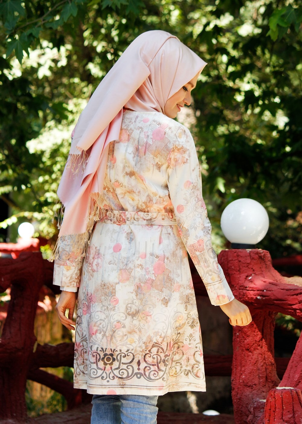 Vêtements hijab POUDRE T 170 Akkaya Fashion-Dijital Baskılı Trench