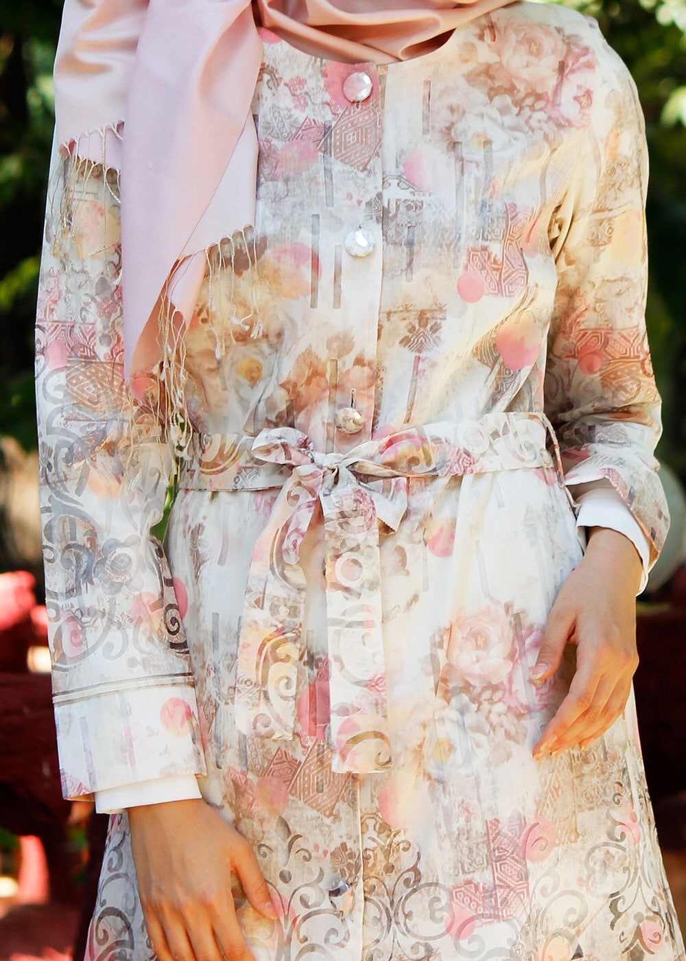 Vêtements hijab POUDRE T 170 Akkaya Fashion-Dijital Baskılı Trench