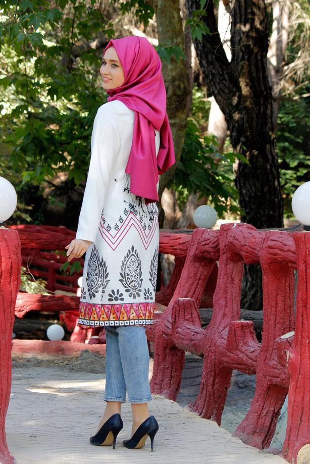 Vêtements hijab  T 214 Akkaya Fashion-Etnik Desen Klipsli Trench - TRENDTESETTÜR