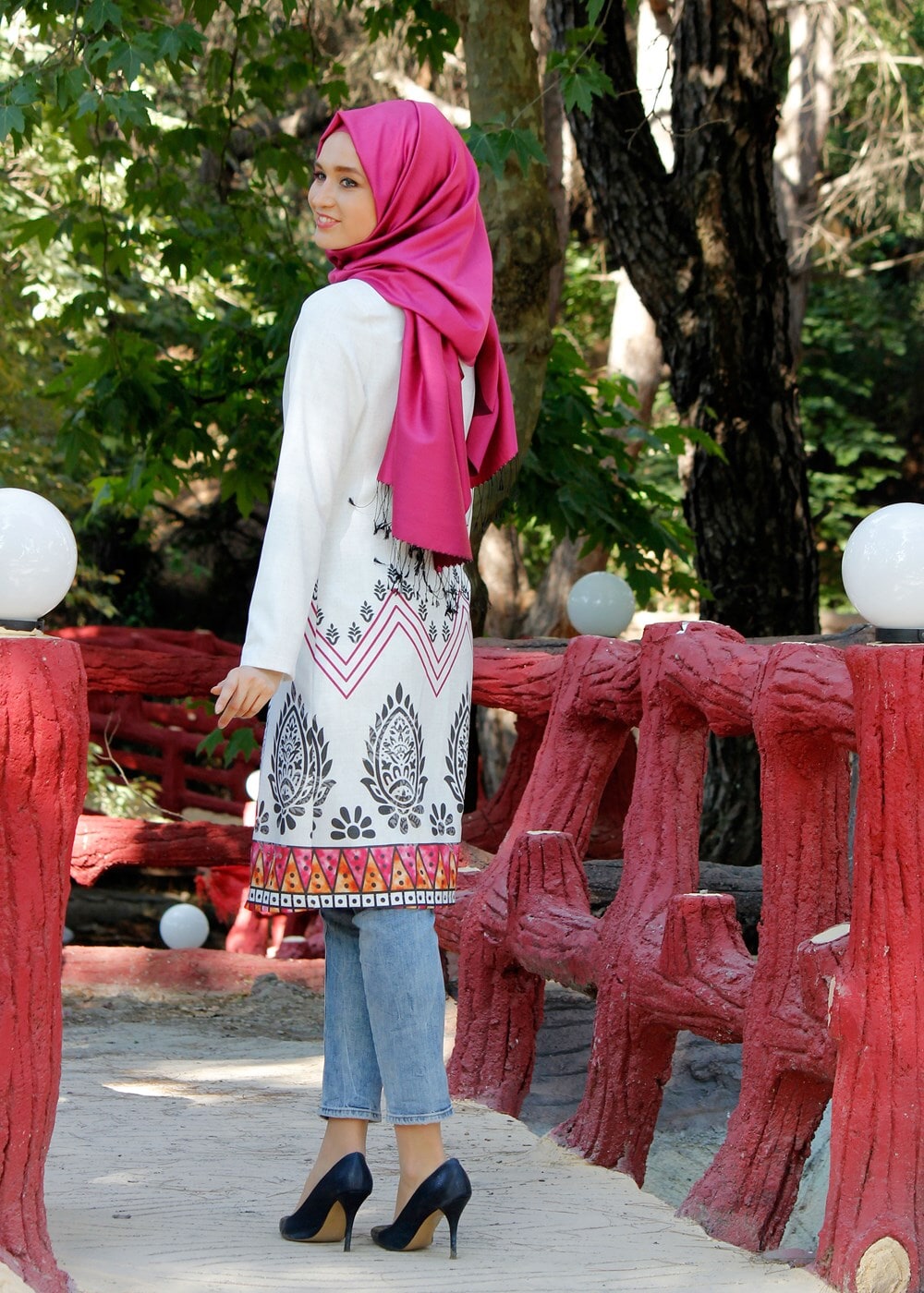 Vêtements hijab CRÈME T 214 Akkaya Fashion-Etnik Desen Klipsli Trench