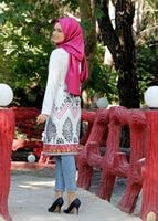 Vêtements hijab CRÈME T 214 Akkaya Fashion-Etnik Desen Klipsli Trench