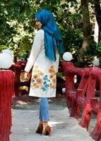 Vêtements hijab BEIGE T 214-1 Akkaya Fashion-Çiçek Desenli Klipsli Trench