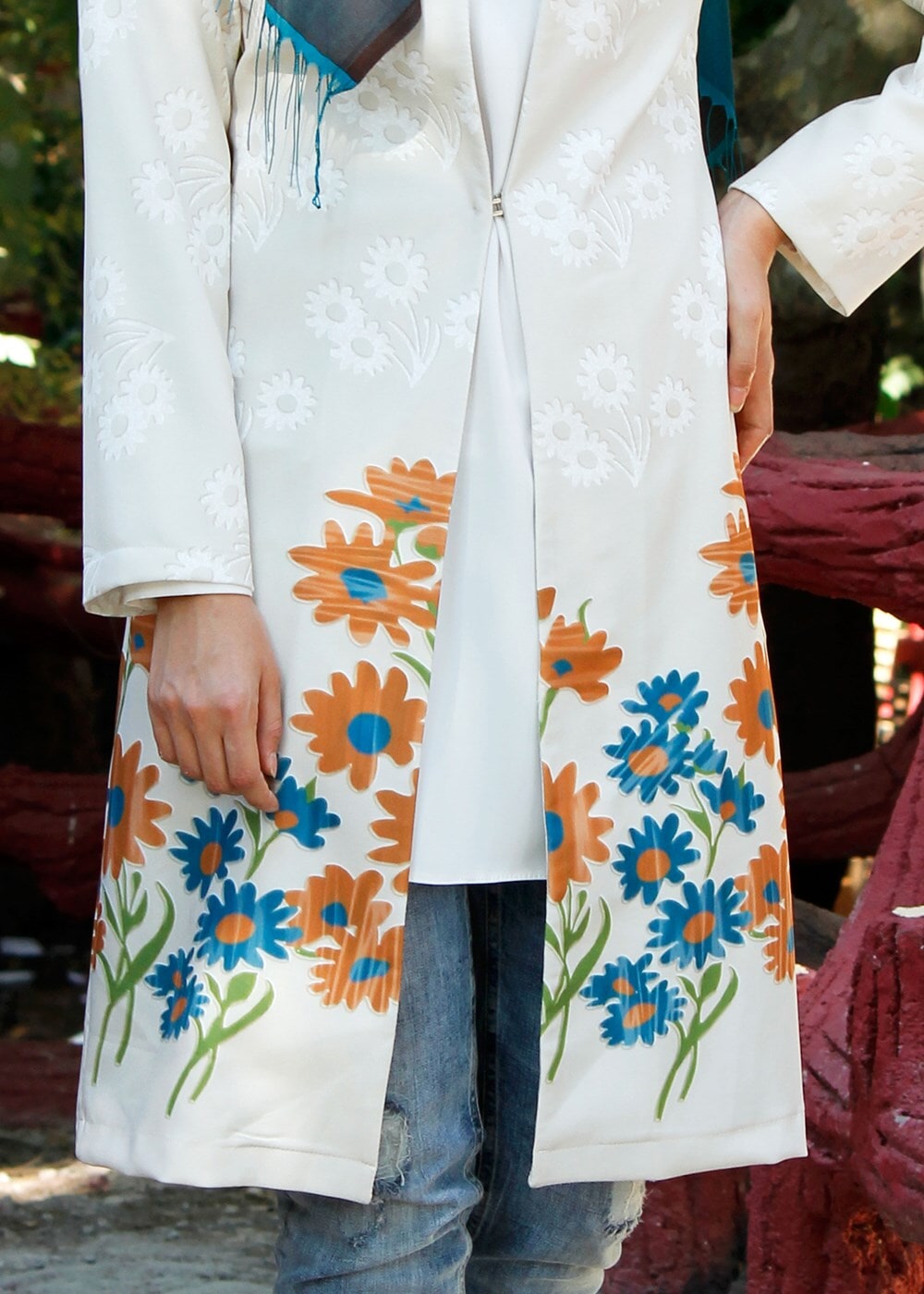 Vêtements hijab BEIGE T 214-1 Akkaya Fashion-Çiçek Desenli Klipsli Trench