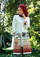 Vêtements hijab CRÈME T 214-2 Akkaya Fashion-Otantik Desenli Trench